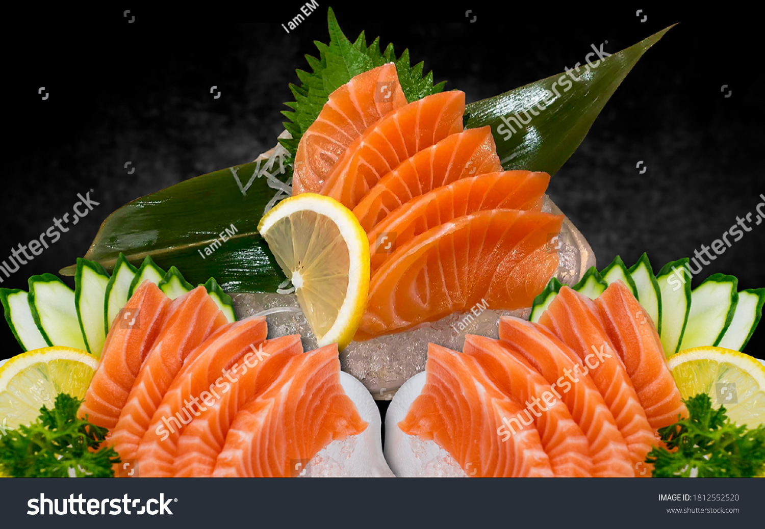 Salmon Sashimi Black Background Japanse Cuisine Stock Photo 1812552520 ...