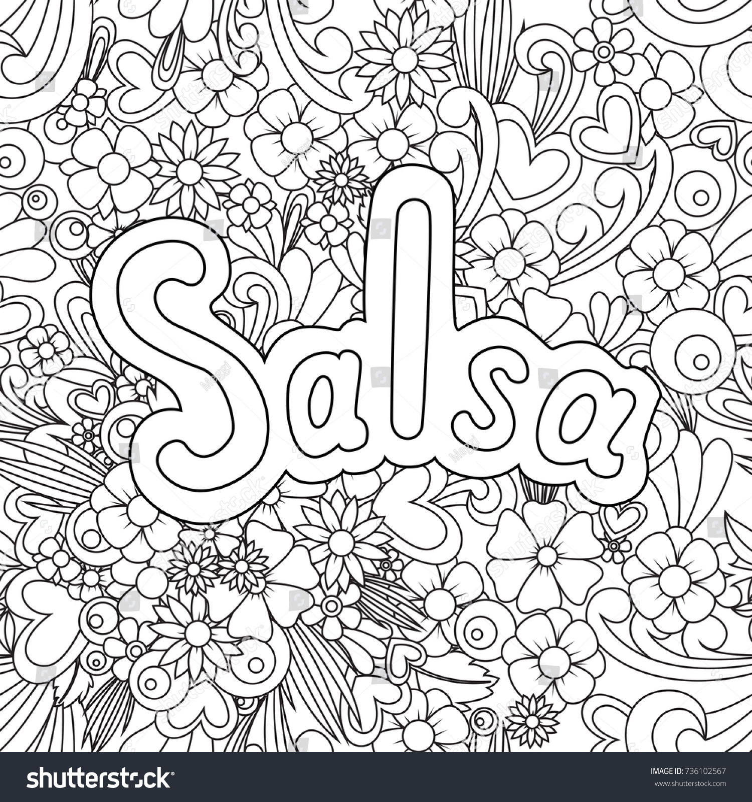 Salsa Zen Tangle Doodle Background Flowers Stock Illustration