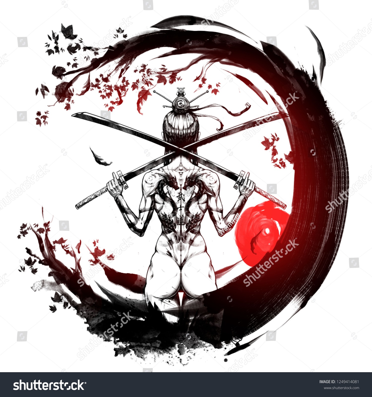 Samurai Girl Circle Characters Mean Way Stock Illustration