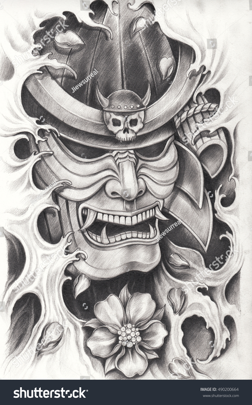 Samurai Warrior Tattoo Designhand Pencil Drawing Stock ...