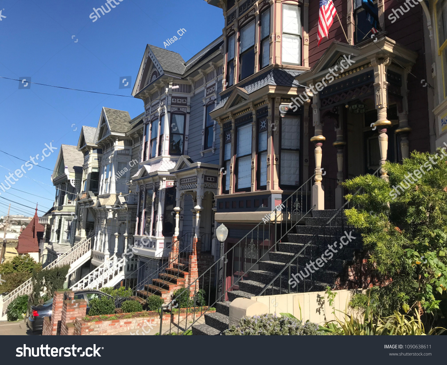 San Francisco Edwardian Style Architecture Row Foto De Stock 1090638611   Stock Photo San Francisco Edwardian Style Architecture Row Of Two Story Buildings In The Castro Neighborhood 1090638611 