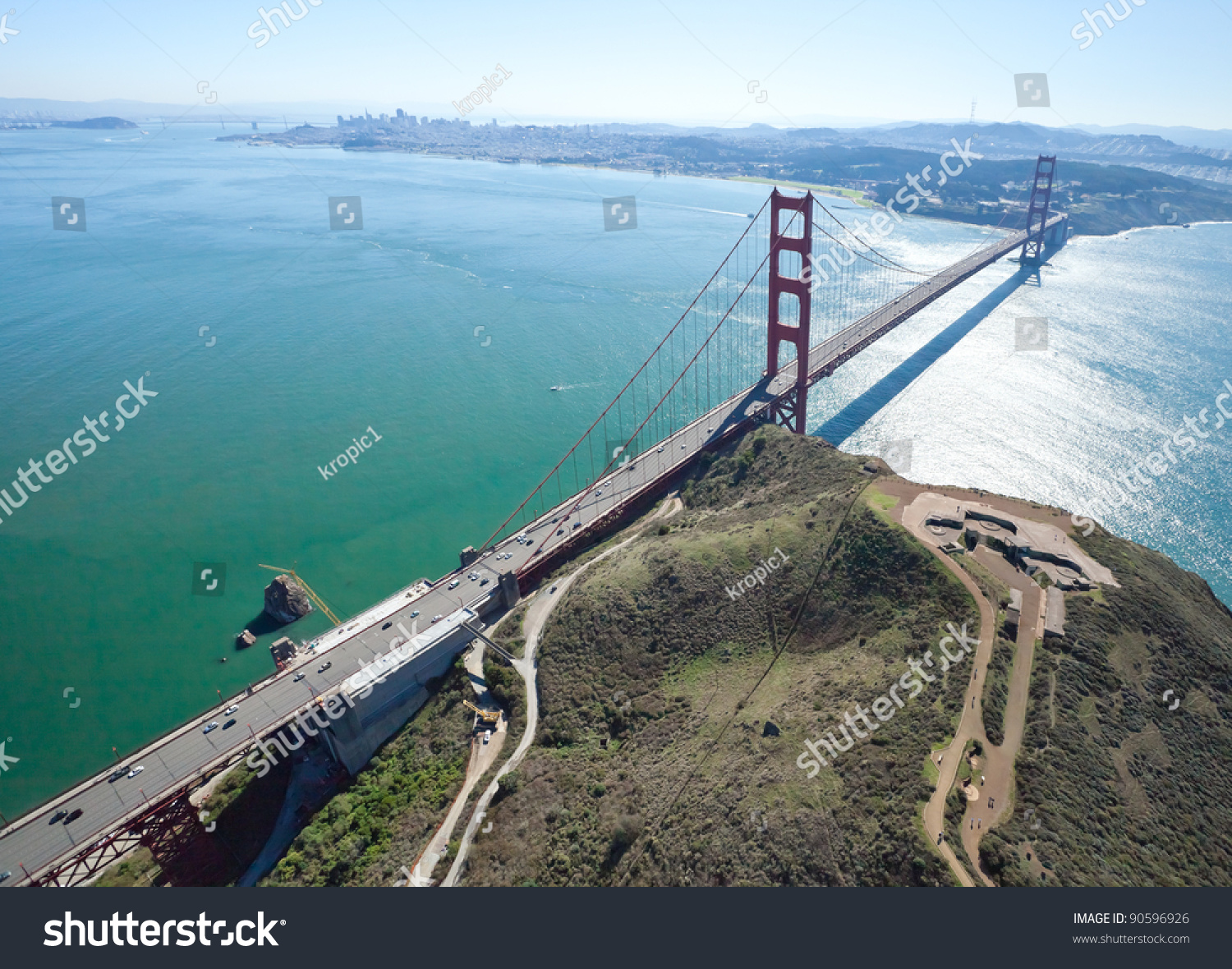 San Francisco Golden Gate Bridge And Battery Spencer Aerial View Stock ...