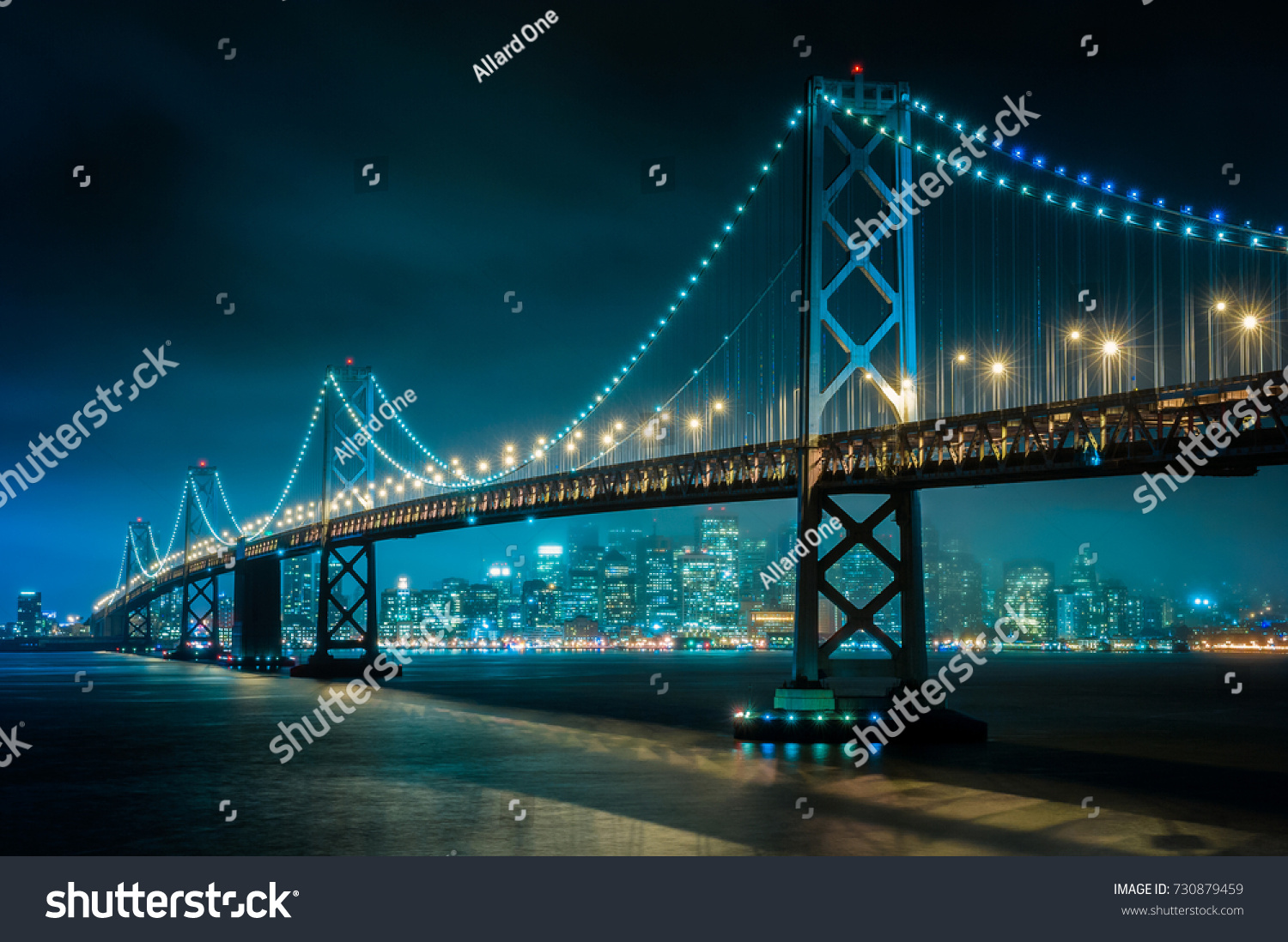 San Bay Bridge San Francisco Night Stock Photo Edit Now