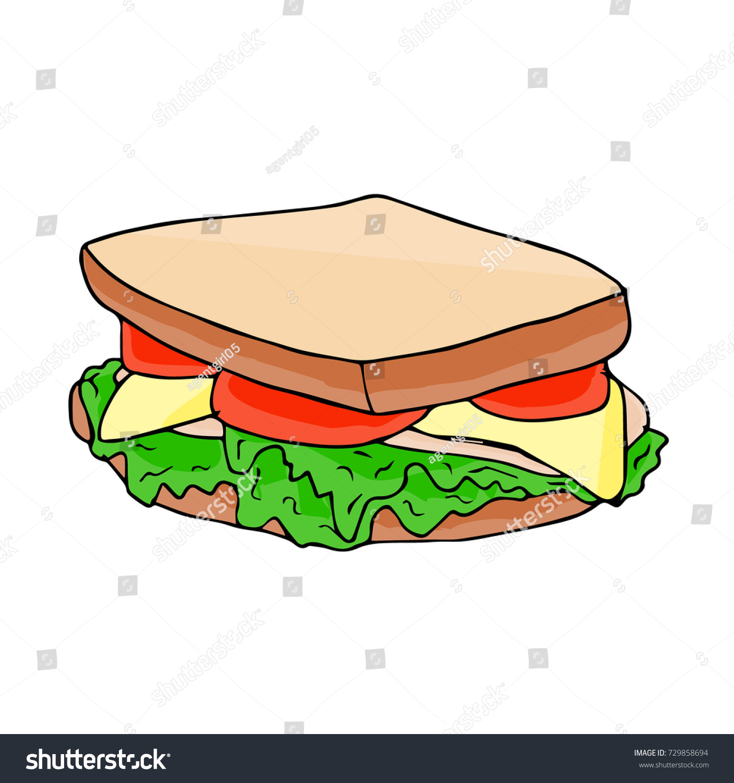 Sandwich Illustration Ham Cheese Tomato Lettuce のイラスト素材