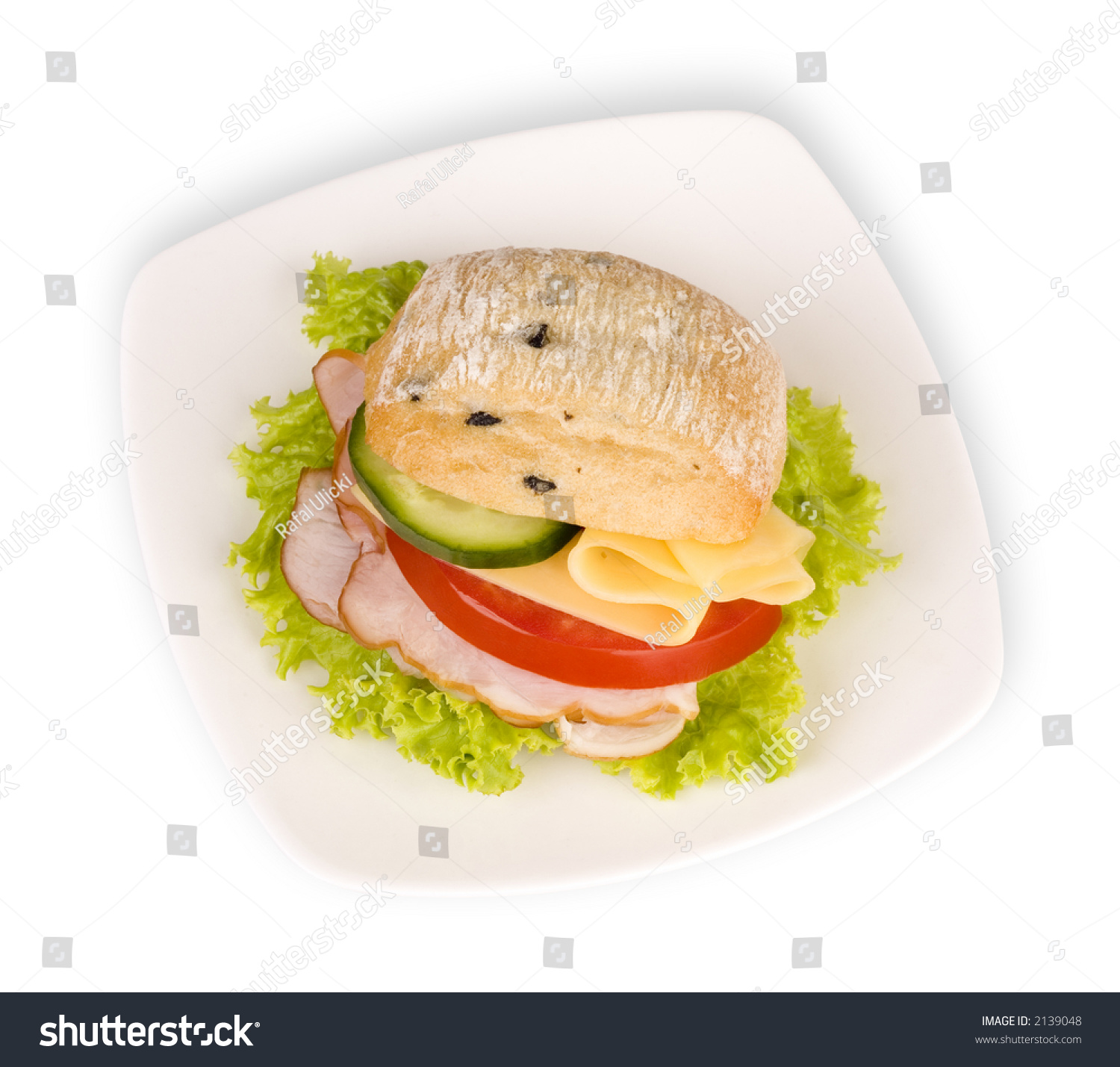 Sandwich On White Plate With Path On White Background Stock Photo ...