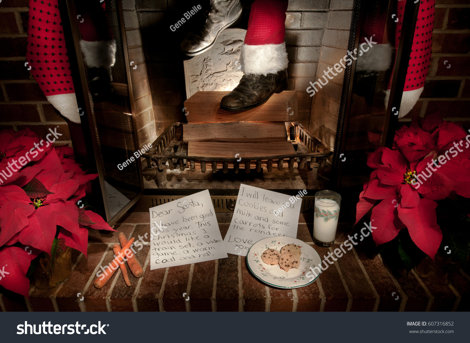 Santa Claus Comes Down Chimney While Stock Image Download Now