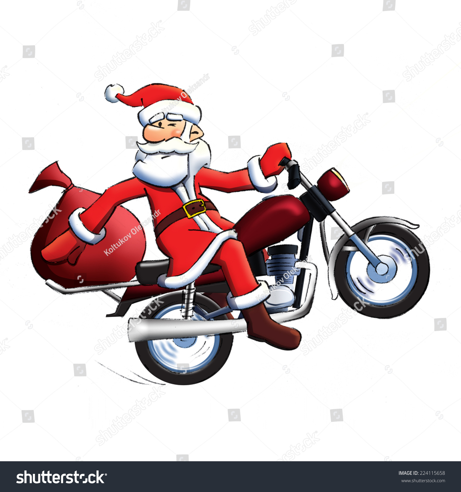 Santa Claus Delivers Gifts Riding Motorcycle Stock Illustration ...