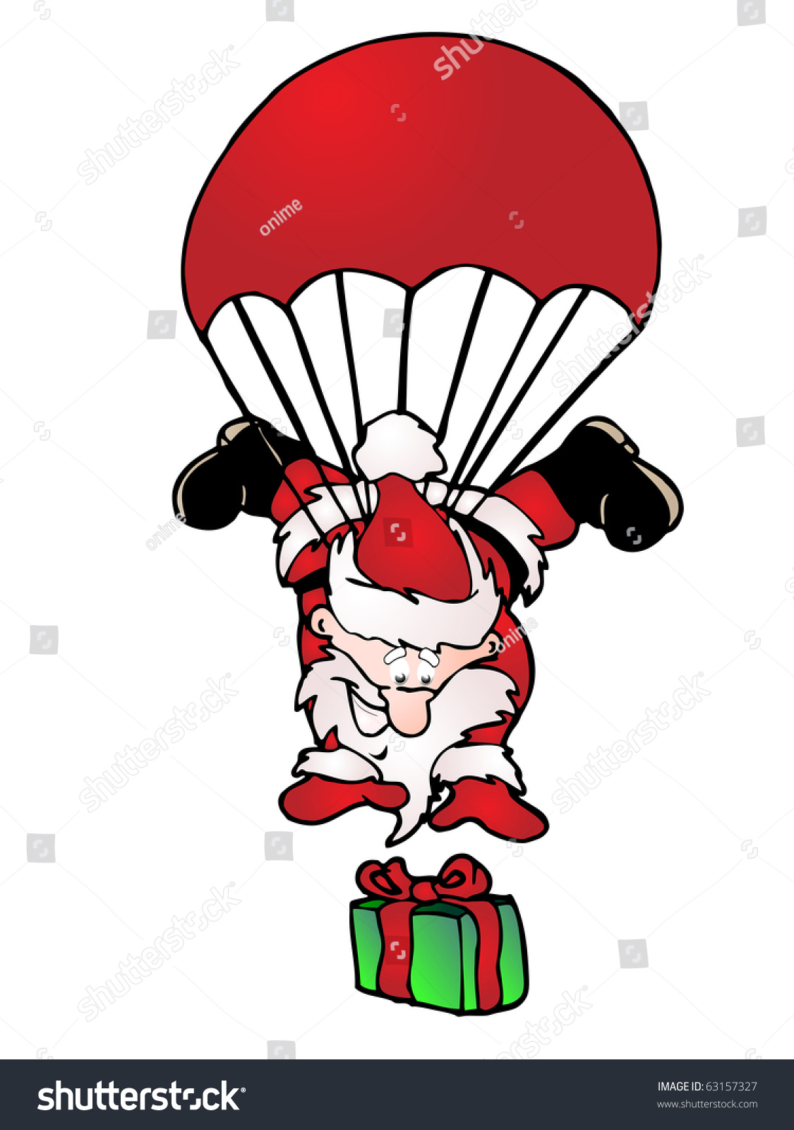 Santa Claus Jump Red Parachute Drop Stock Illustration 63157327 ...