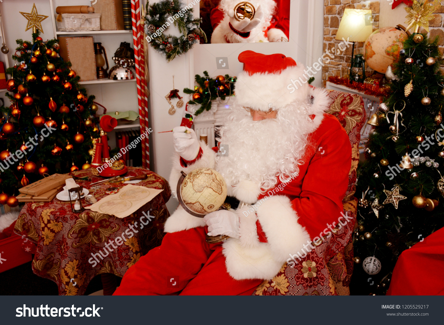 Santa Claus Travel Map Santa Claus Preparing Travel Looking World Stock Photo 1205529217 |  Shutterstock