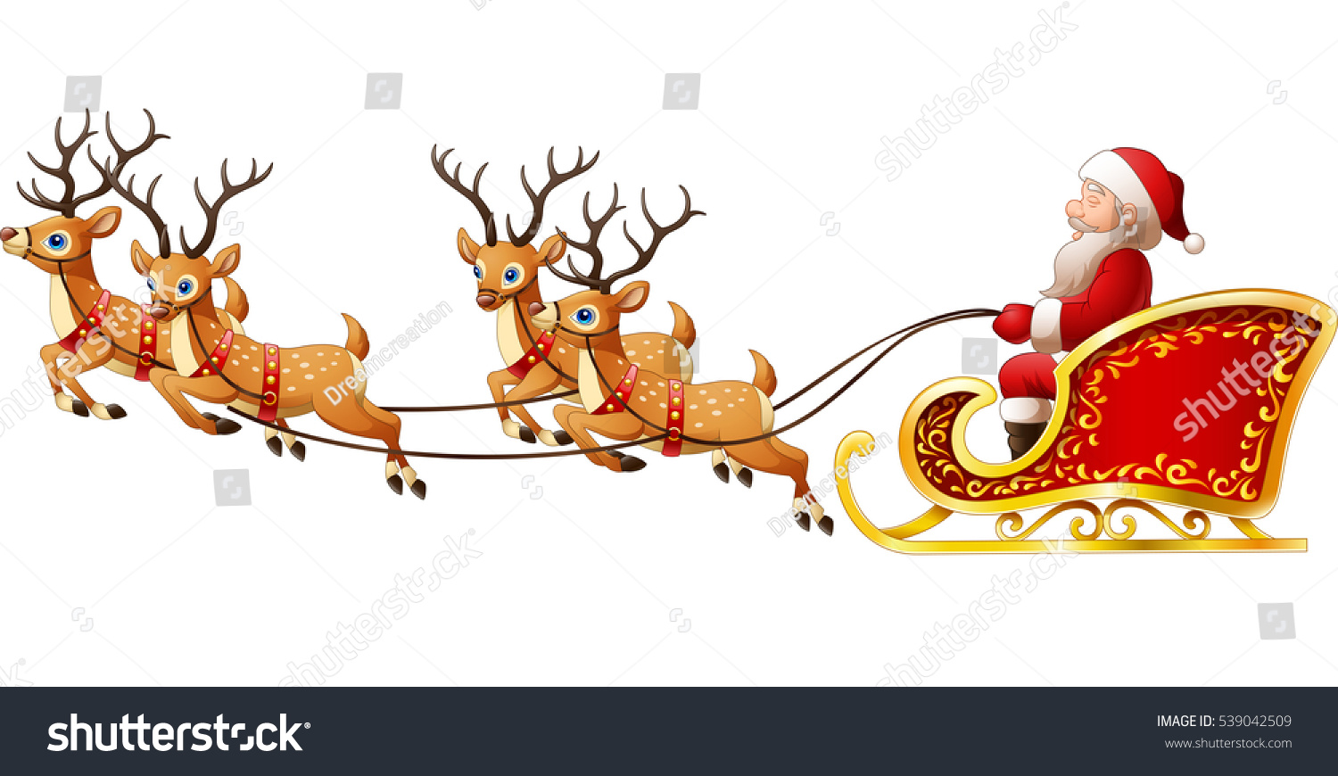 Santa Claus Rides Reindeer Sleigh On Christmas Stock Photo 539042509 ...