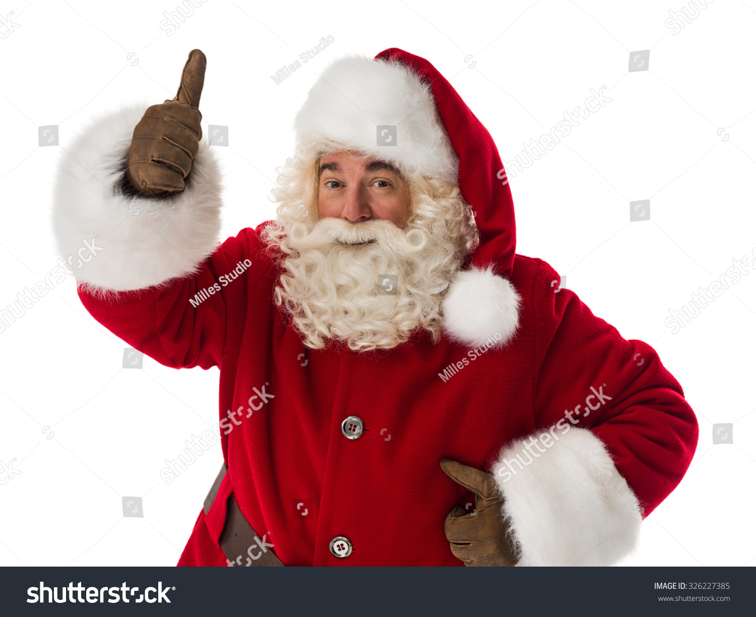 Santa Claus Thumbs Up. Portrait Isolated On White Background Stock ...