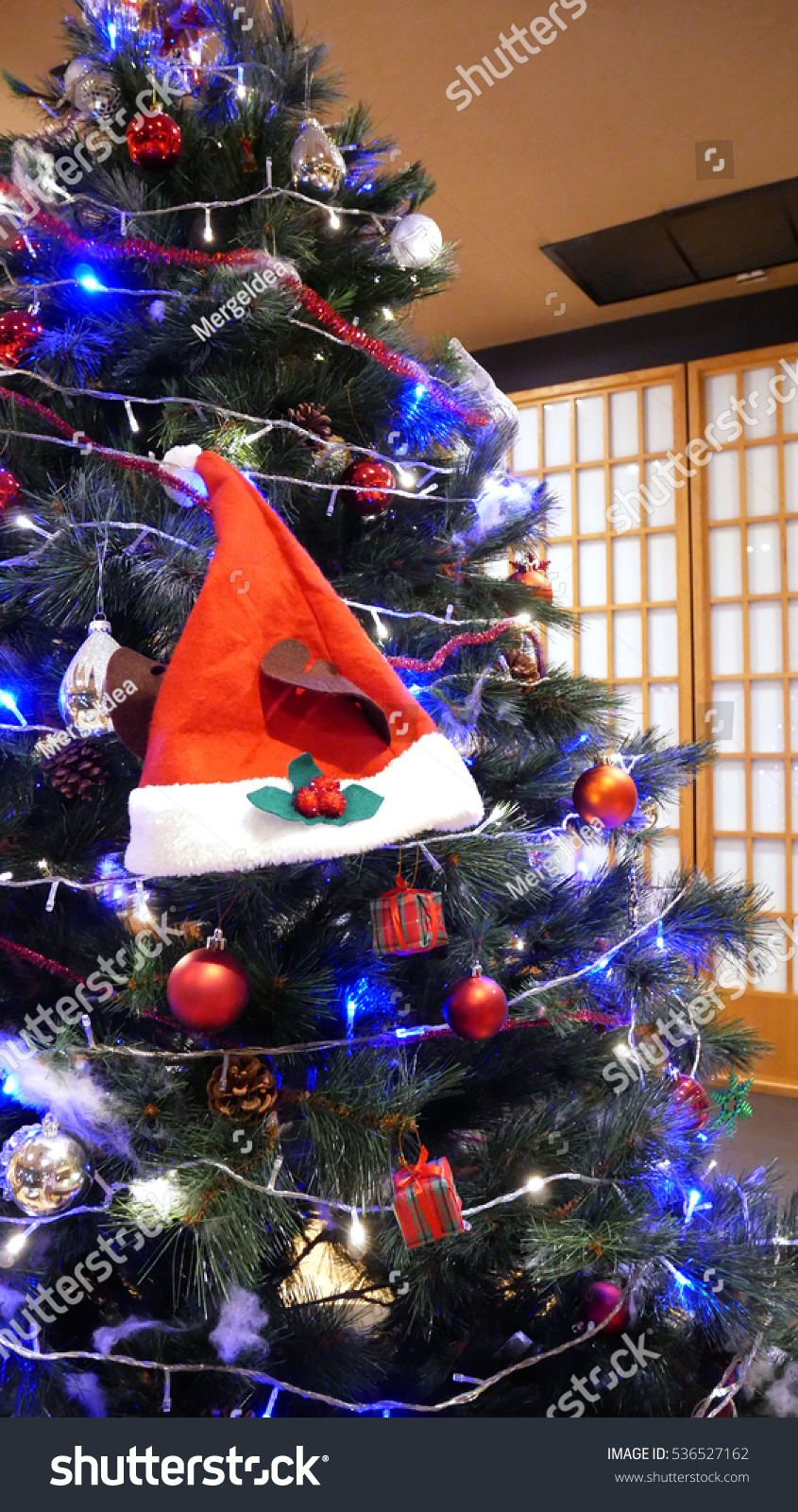 Santa Hat On Christmas Tree In Merry Christmas Festival Stock Photo 536527162 : Shutterstock