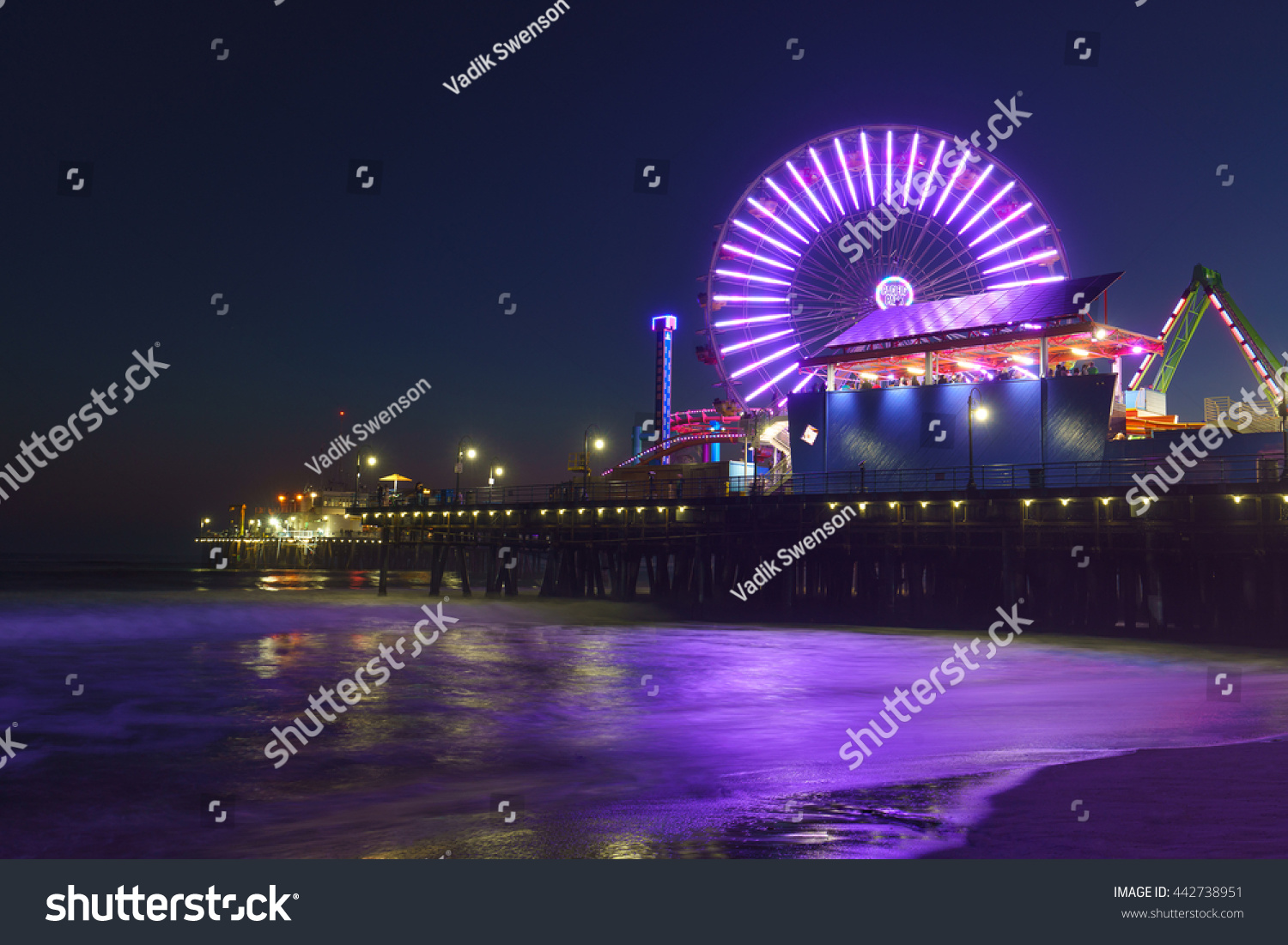 Santa Monica Pier Illuminated With New Led Lights At Night With A ...