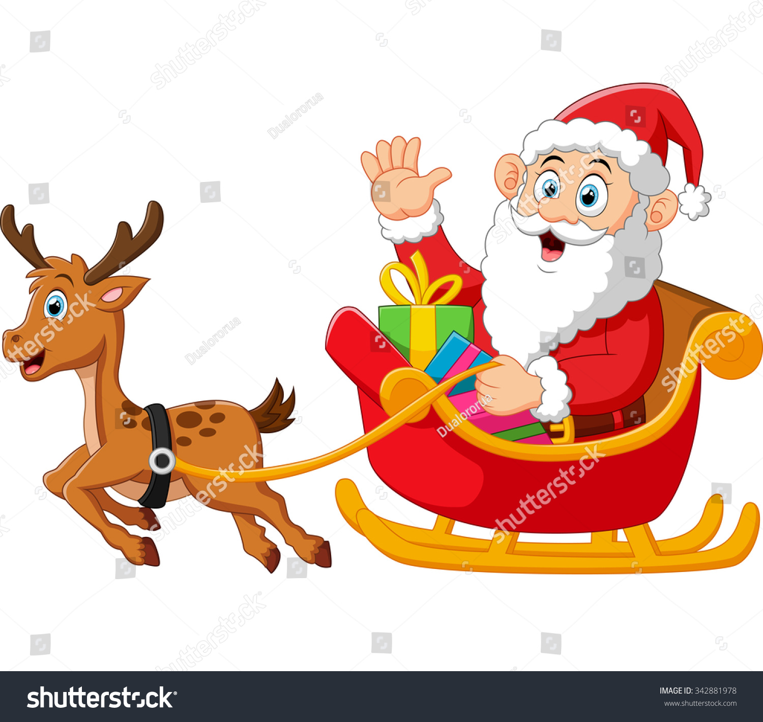 Santa Riding Sledge Cartoon Stock Illustration 342881978 - Shutterstock