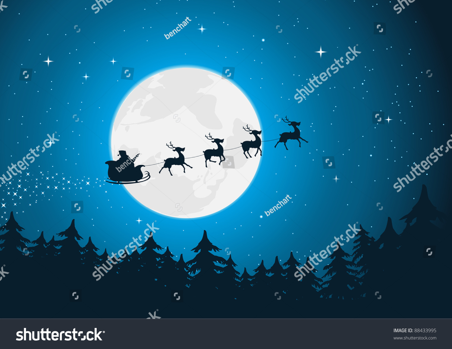 Santa'S Sleigh/ Illustration Of Santa Driving His Sleigh With Reindeer ...