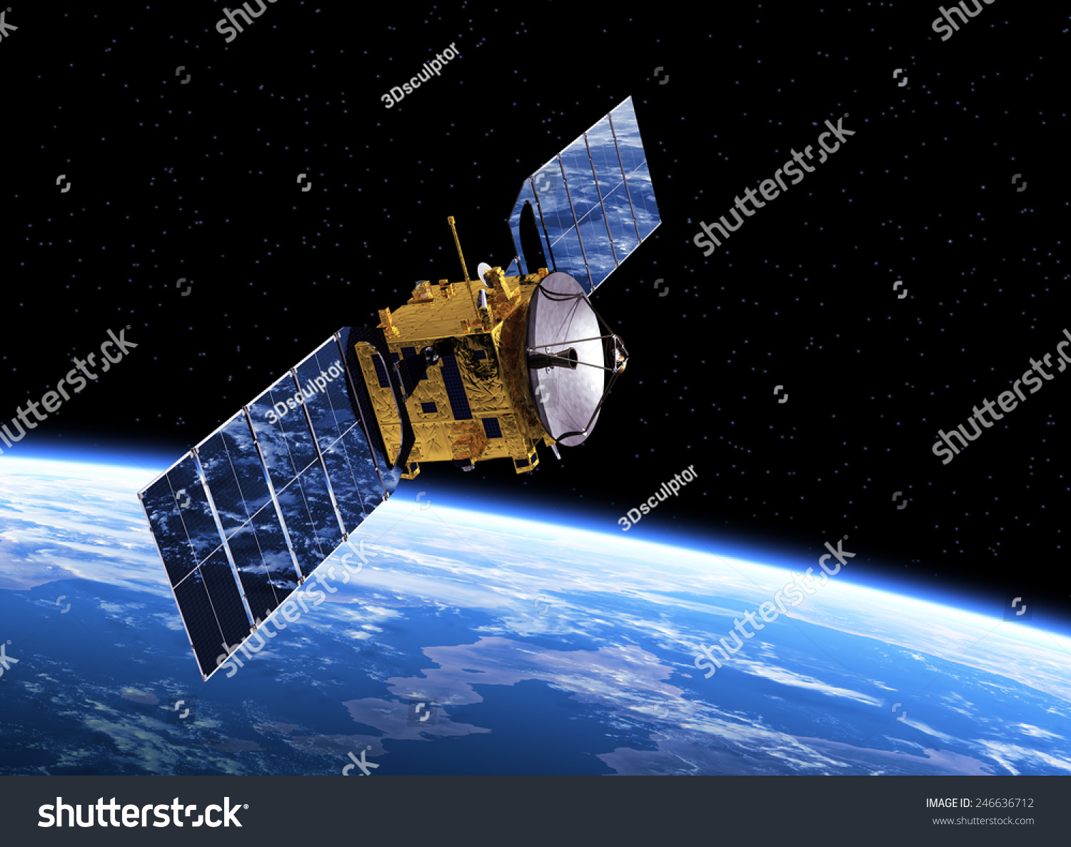 Satellite Orbiting Earth 3d Scene Elements Stock Illustration 246636712 ...