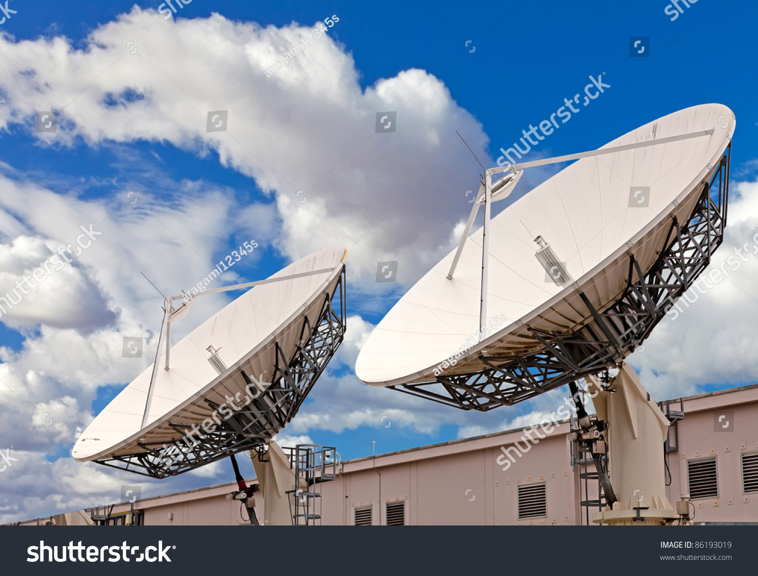 Satellite Tv Antenna On The Roof Of Communication Center Stock Photo ...