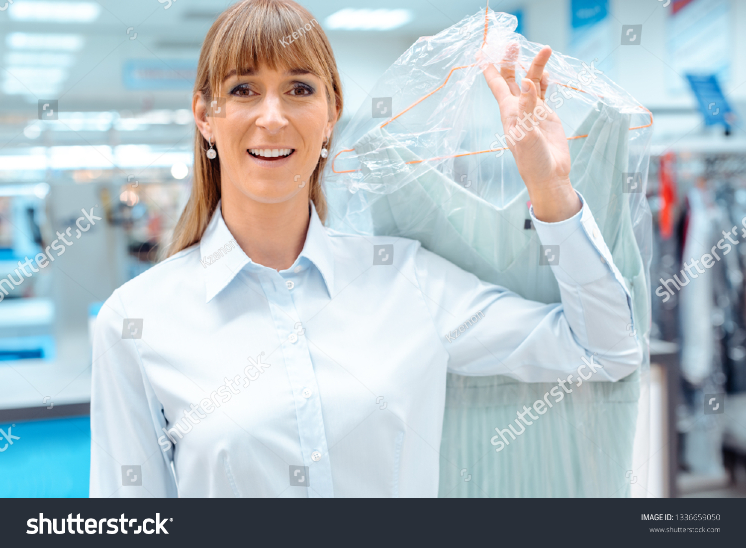  Sky Blue Classic  Template Design Featuring Satisfied Woman Customer Getting