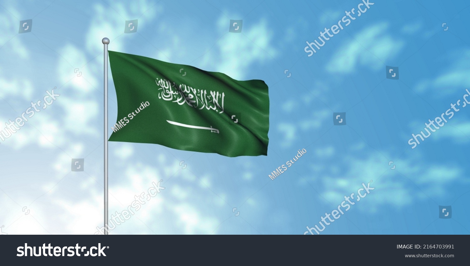 Saudi Arabia Ksa Flag 3d Rendering Stock Illustration 2164703991