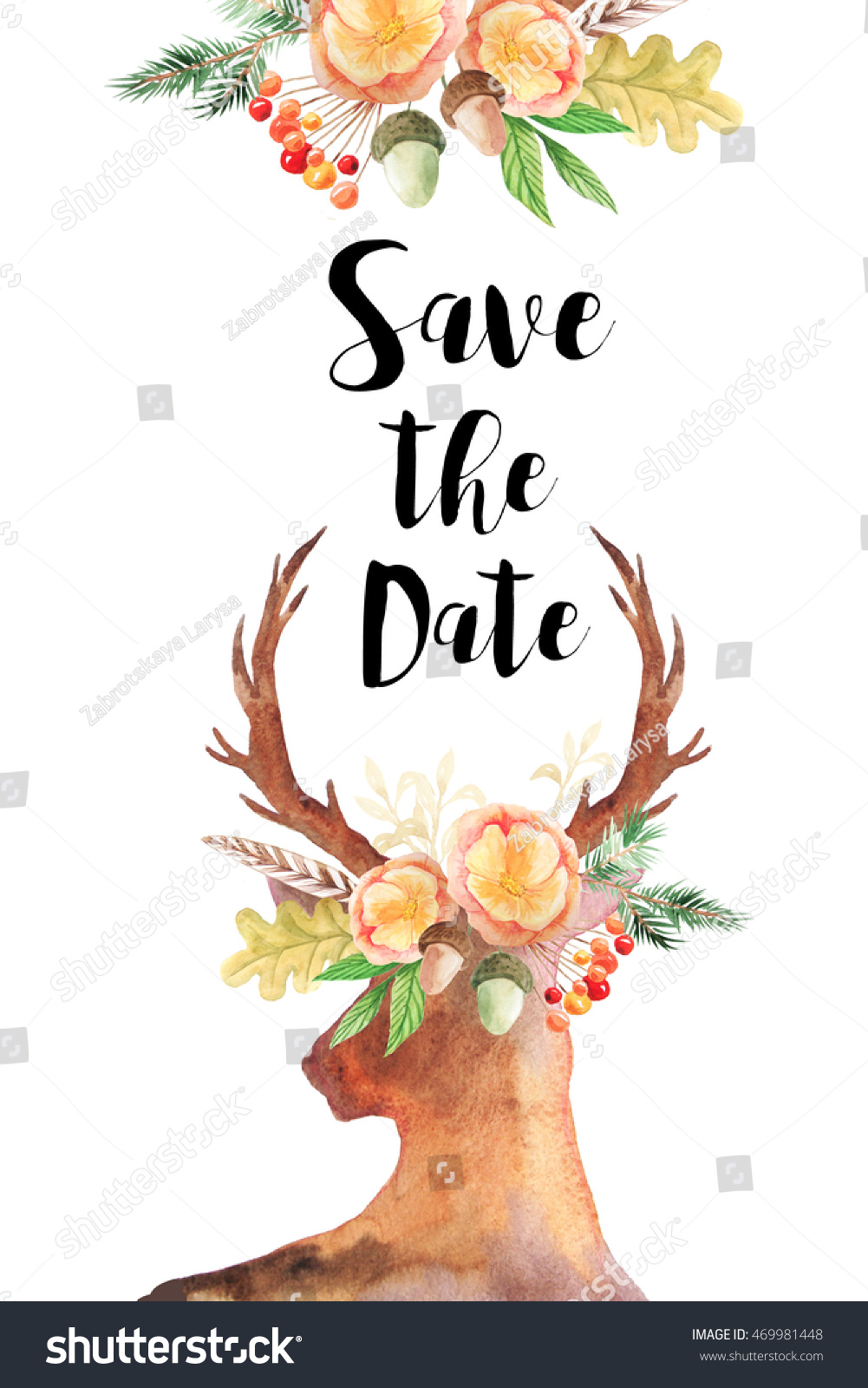 Save Date Card Template Hand Painted Stock Illustration 469981448 Save Date Card Template Hand Painted Stock Illustration 469981448
