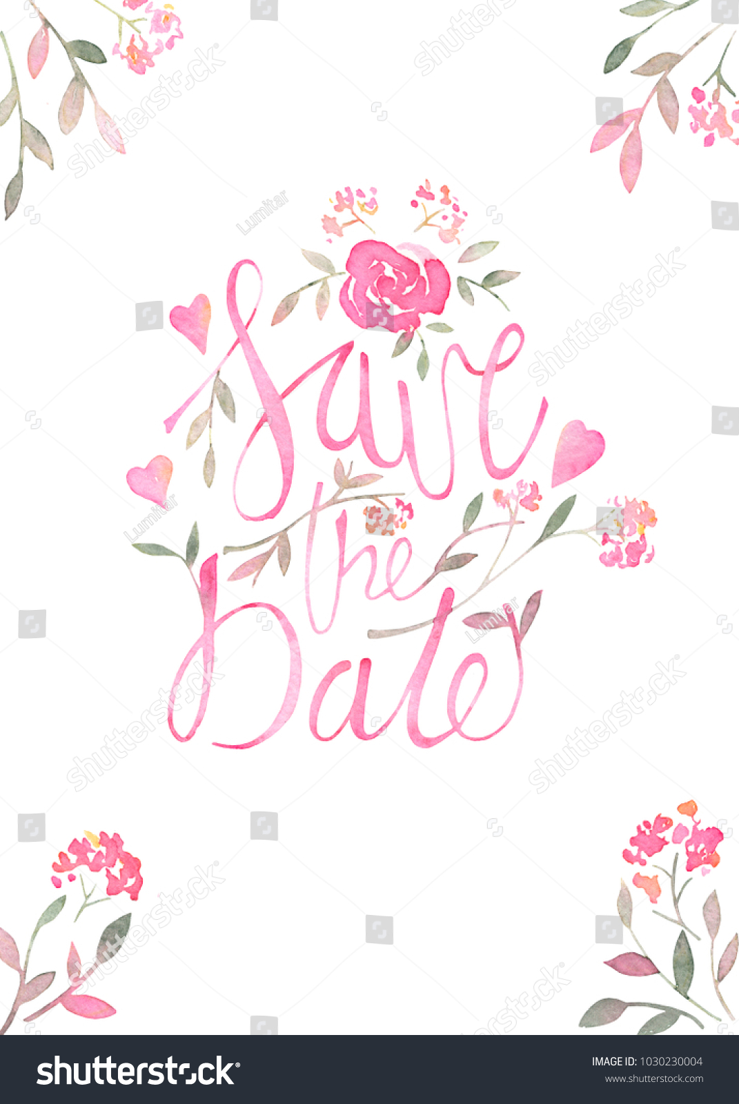 save the date romantic invitation card layout with watercolor