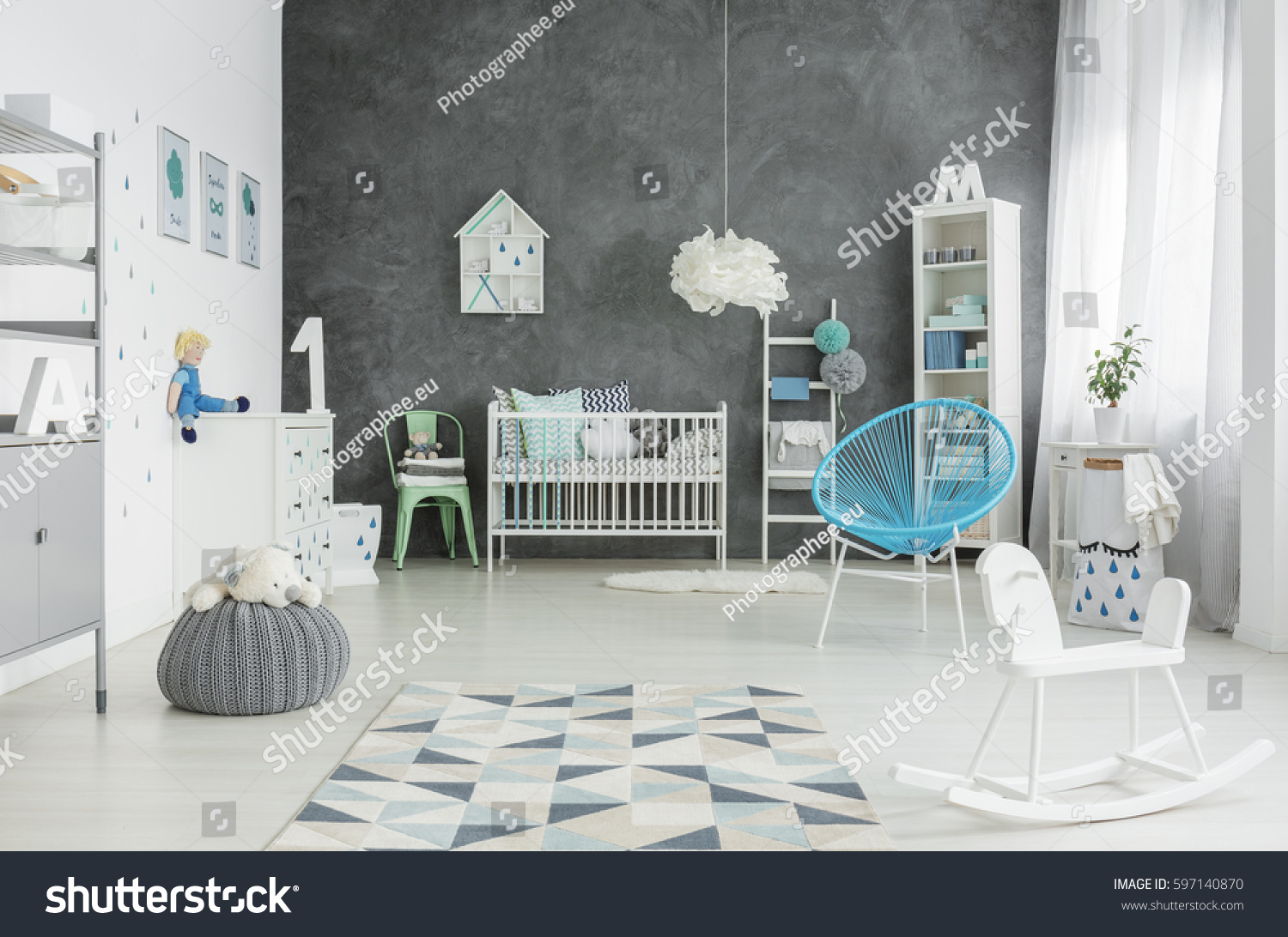 Scandi Style Spacious Child Room Cot Stock Photo Edit Now 597140870