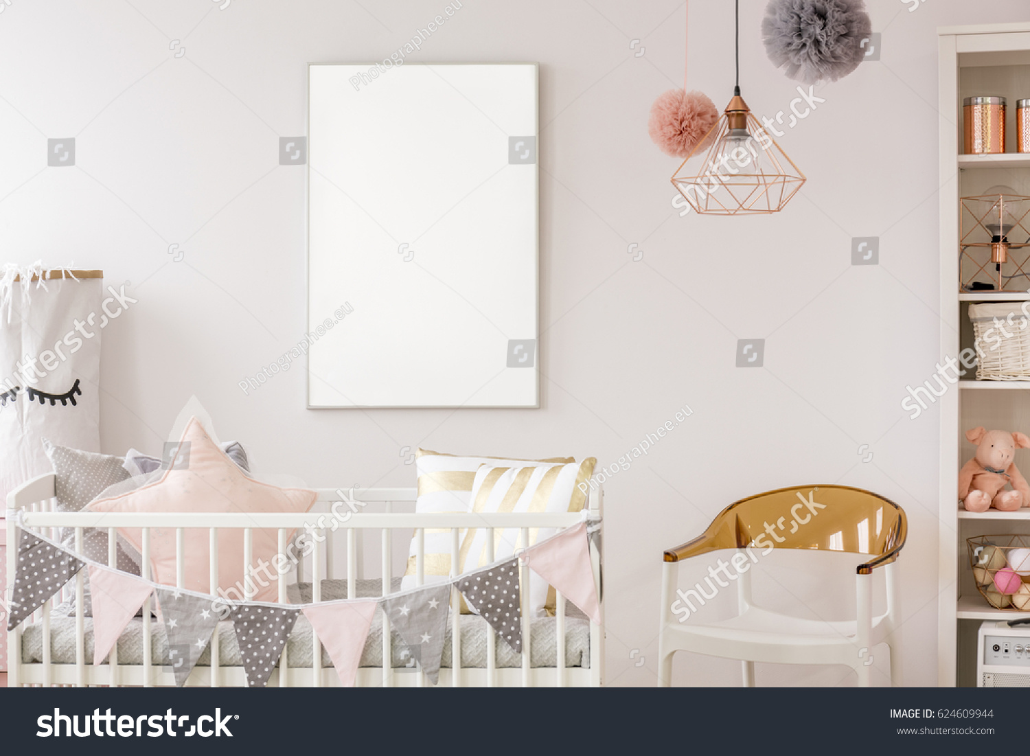 Uncategorized Scandinavian Crib scandinavian baby room white crib chair stock photo 624609944 with bookshelf wall poster