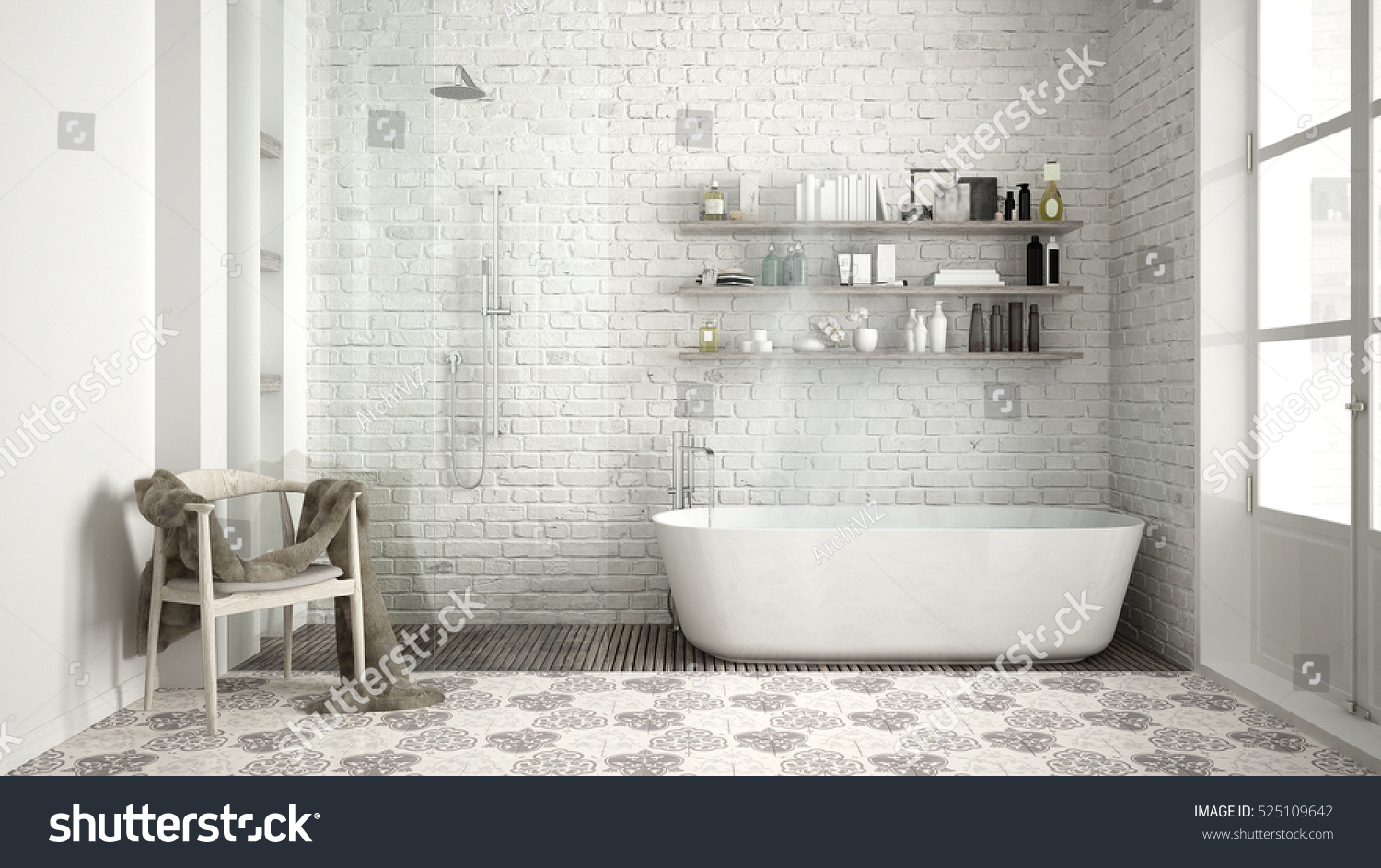 Scandinavian Bathroom Classic White Vintage Interior Stock ...