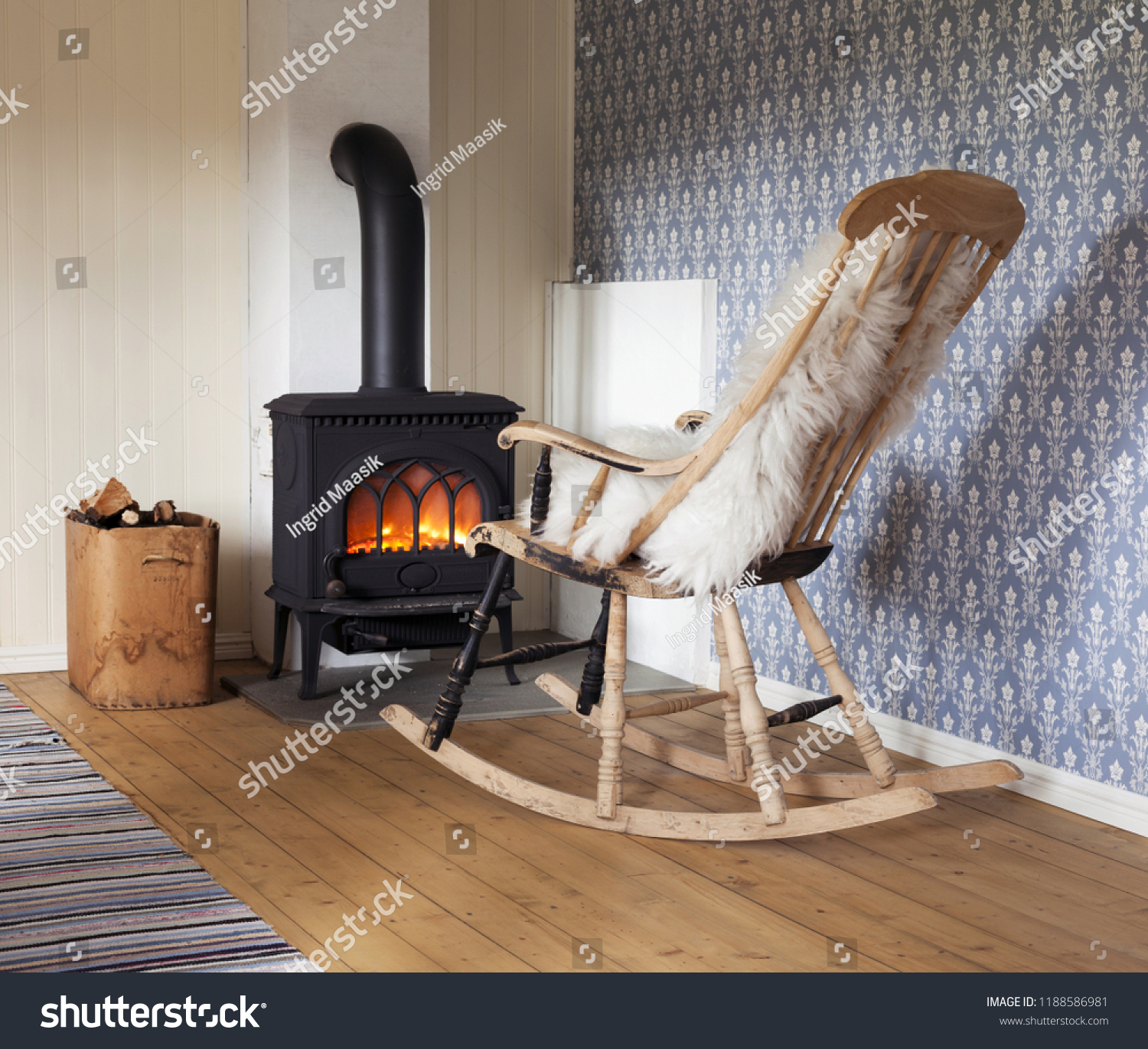 Scandinavian Interior Wood Burning Stove Box Stock Photo Edit Now 1188586981