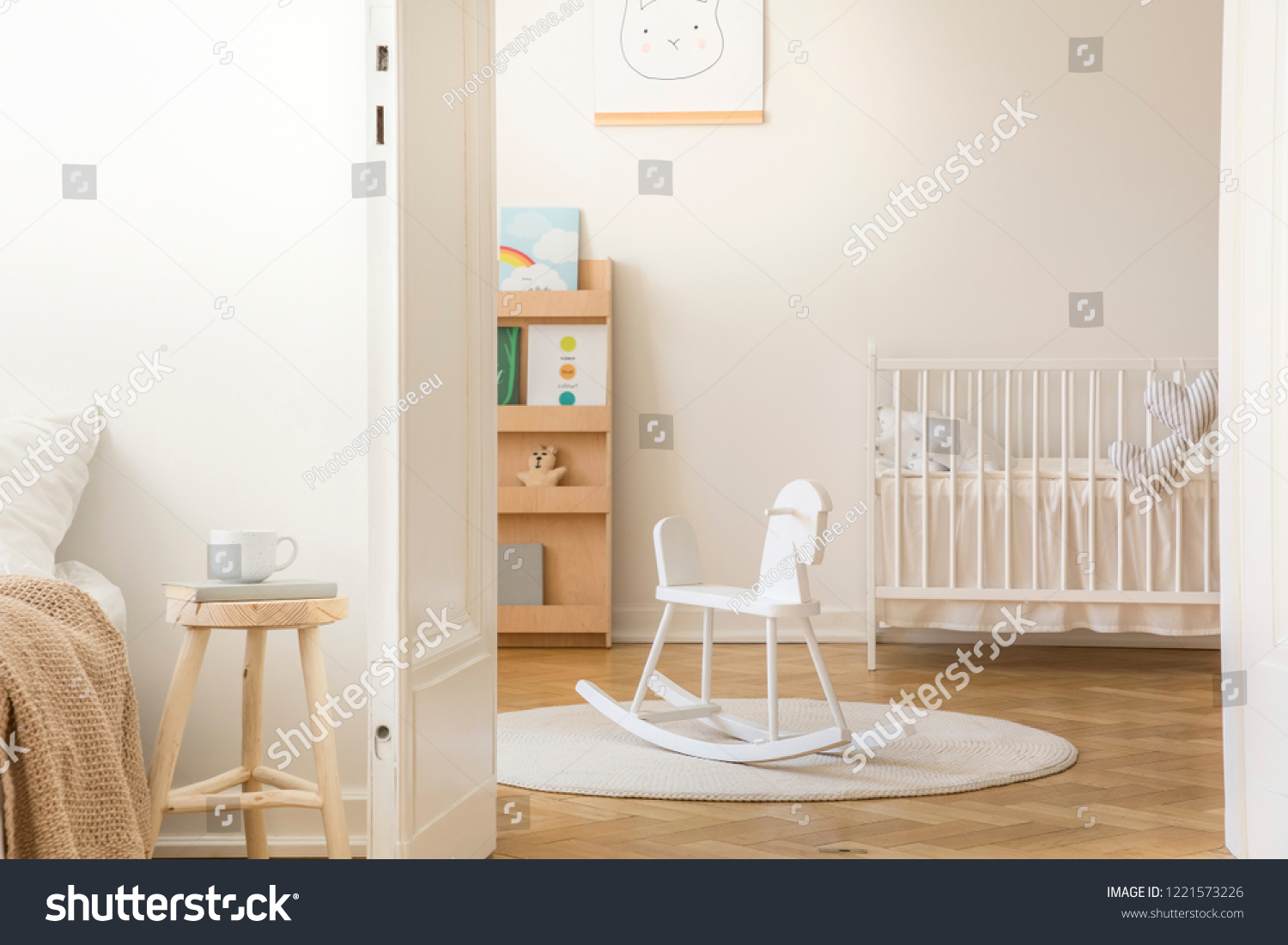 Scandinavian Nursery White Wooden Crib Round Stock Photo Edit Now