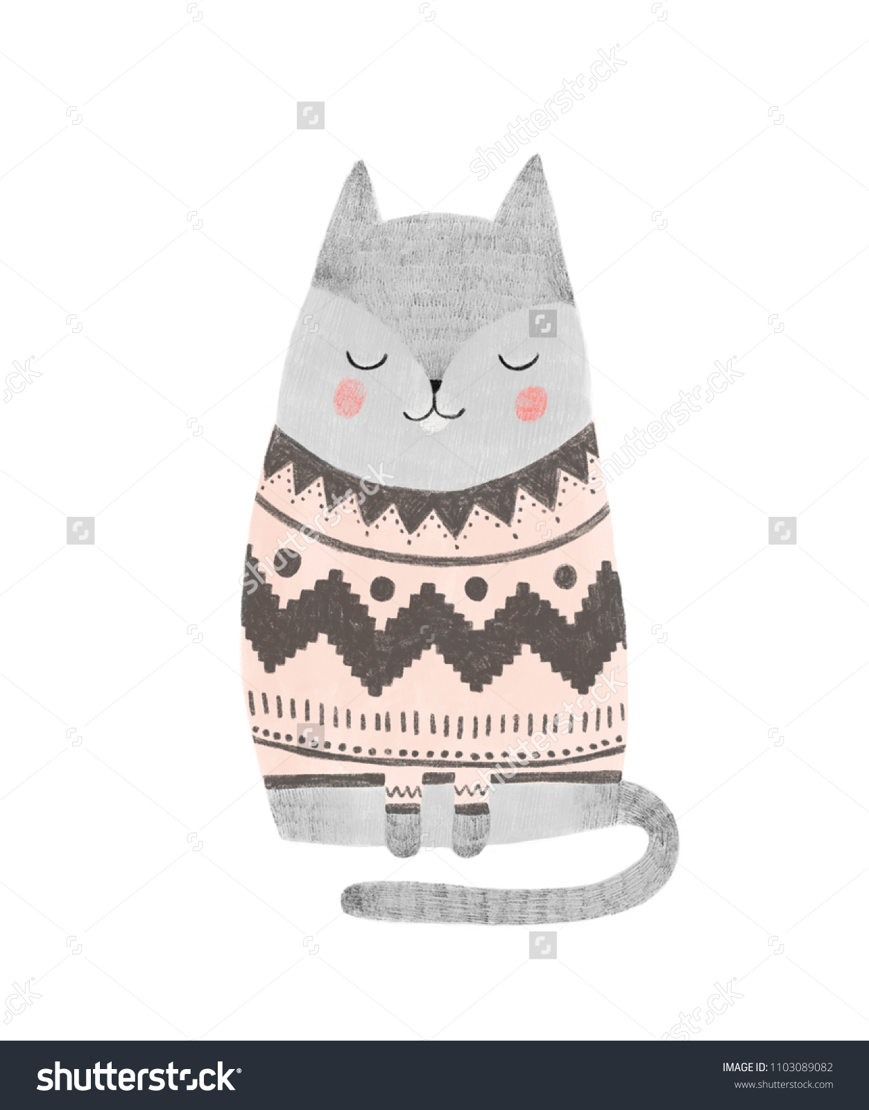 北欧風のイラスト 保育ポスターにぴったり セーターを着た猫 のイラスト素材