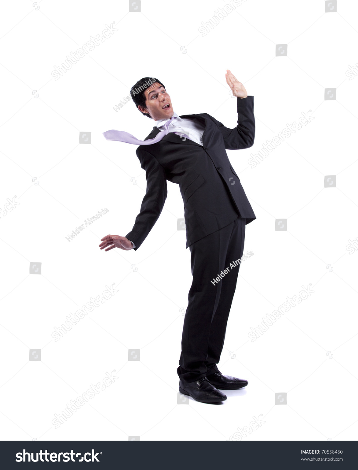 Scared Businessman In A Falling Position (Isolated On White) Stock ...