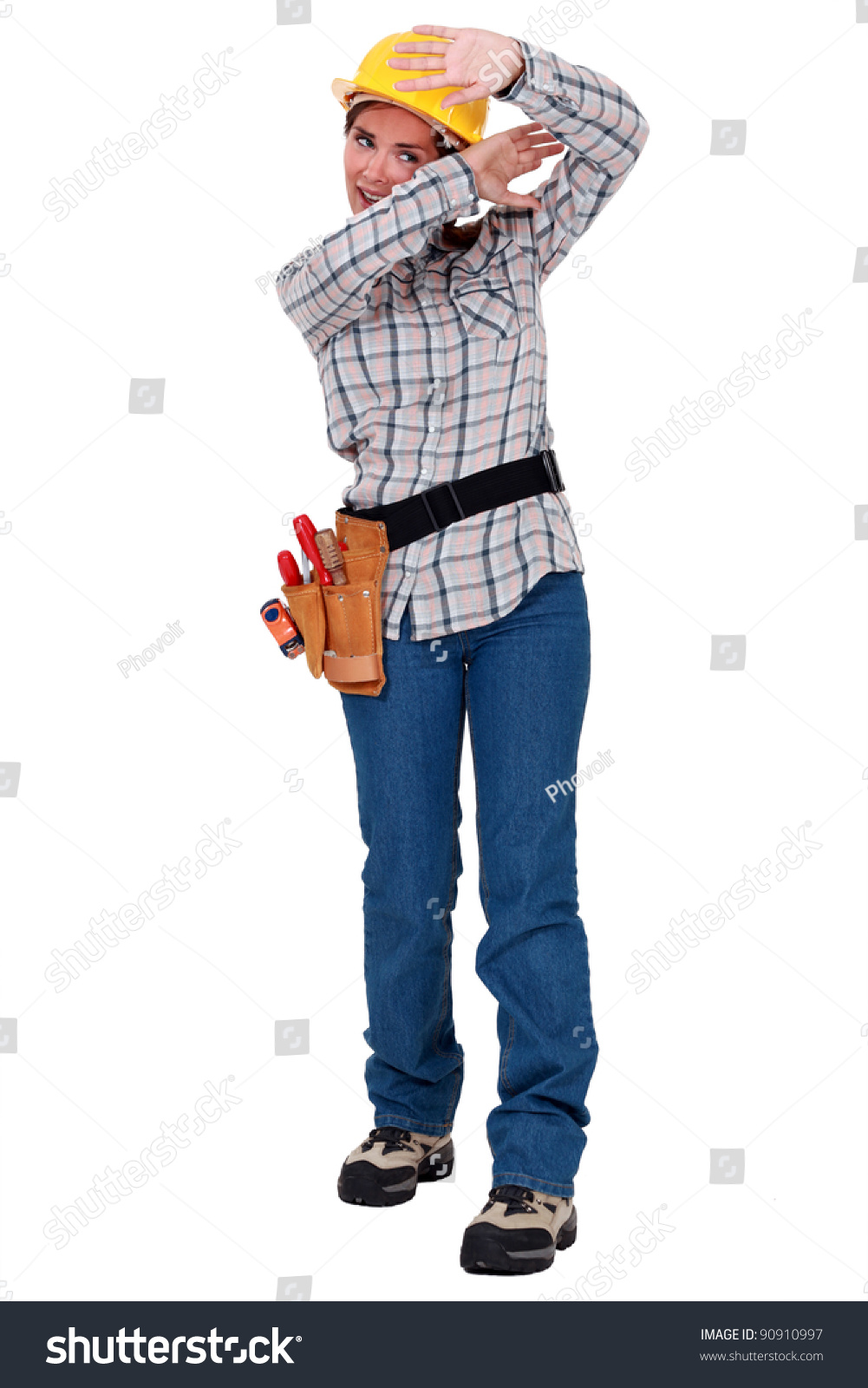 Scared Female Builder Stock Photo (Edit Now) 90910997