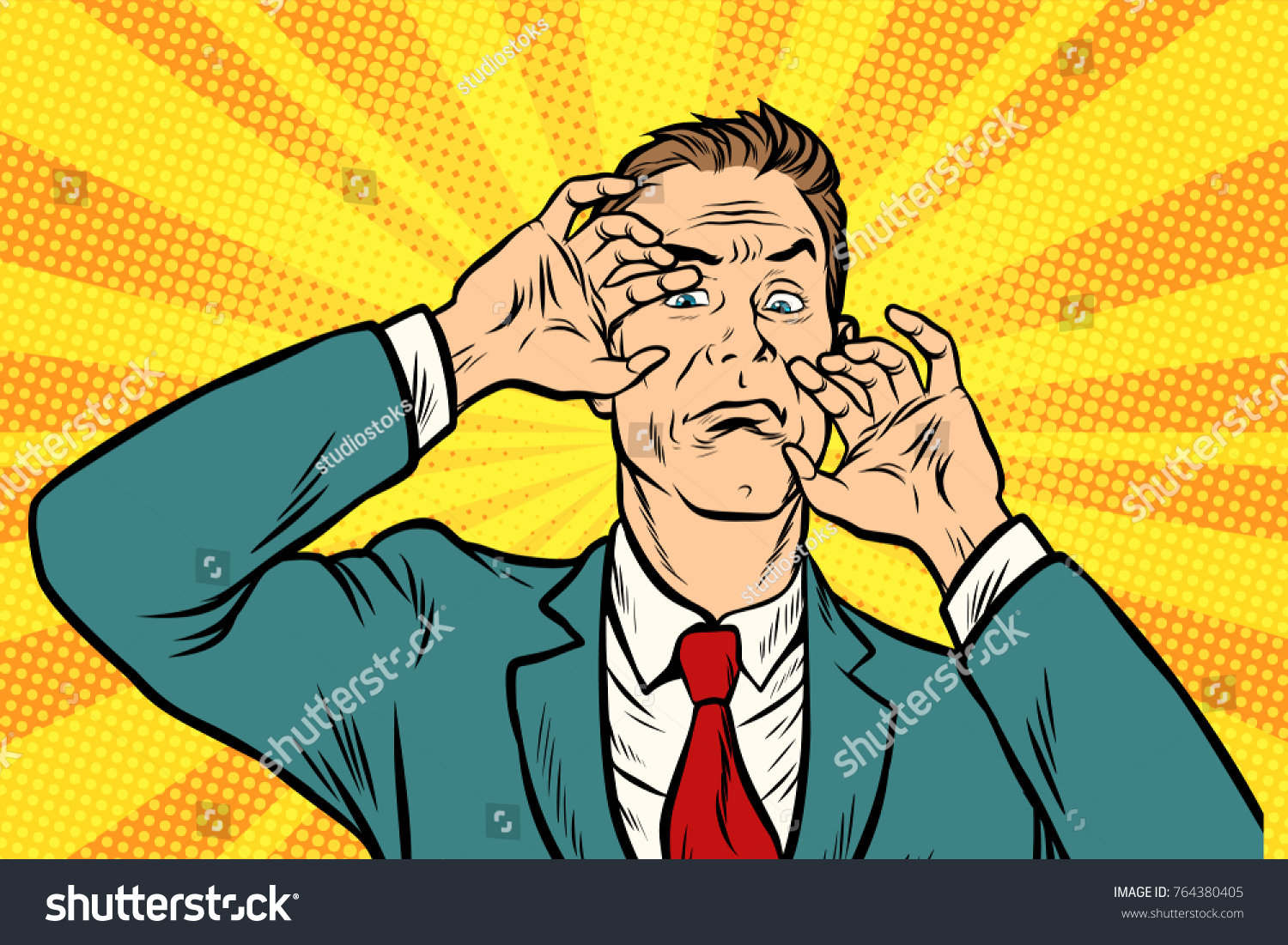 Scared Man Gesture Protects Your Face Stock Illustration 764380405