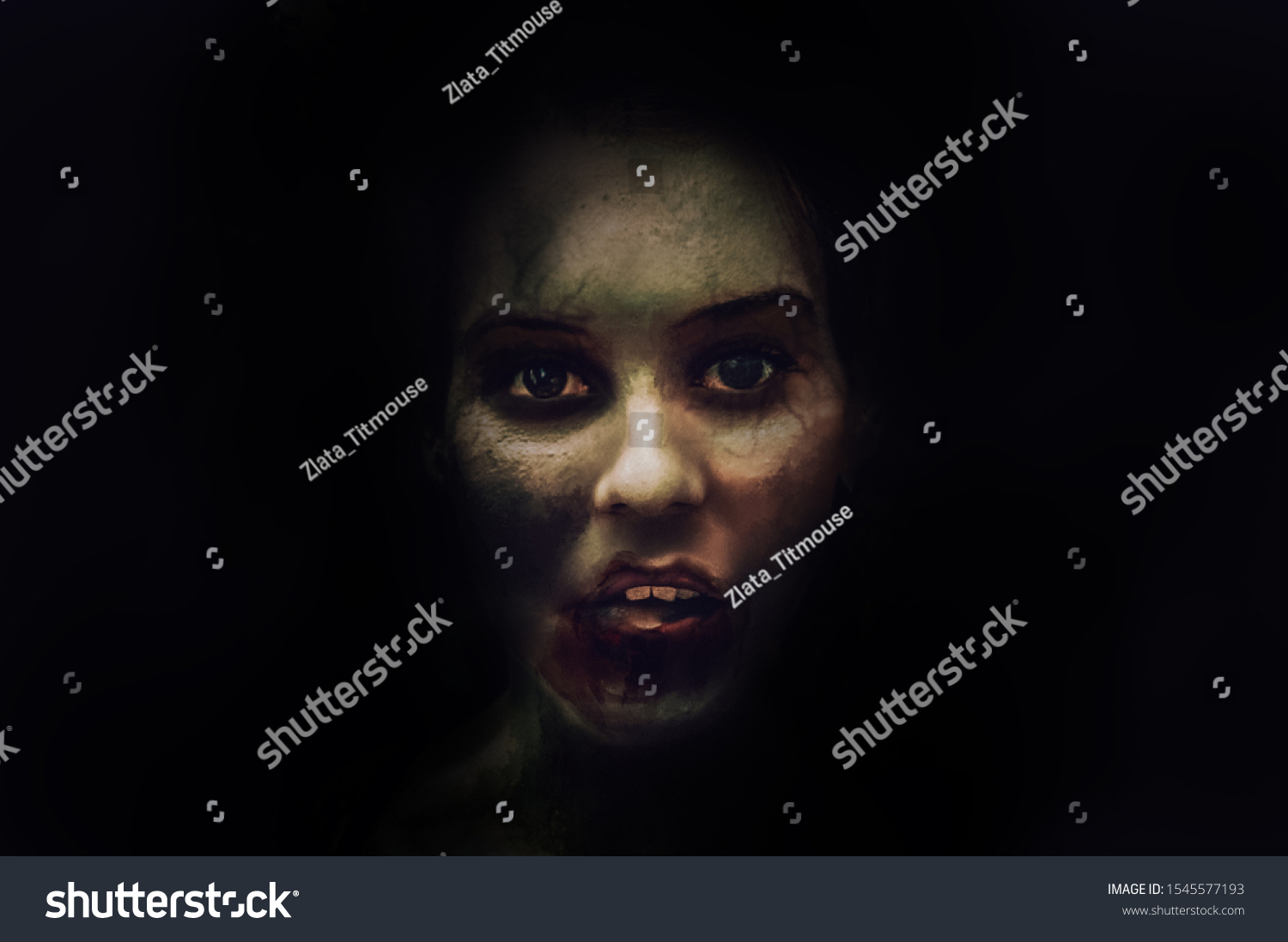 Scary Frightening Zombie Woman Face Rotten Stock Illustration 1545577193