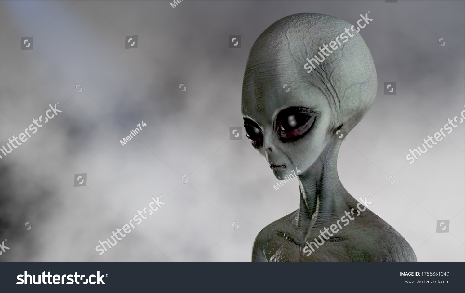 Scary Gray Alien Walks Looks Blinking Stock Illustration 1766881049