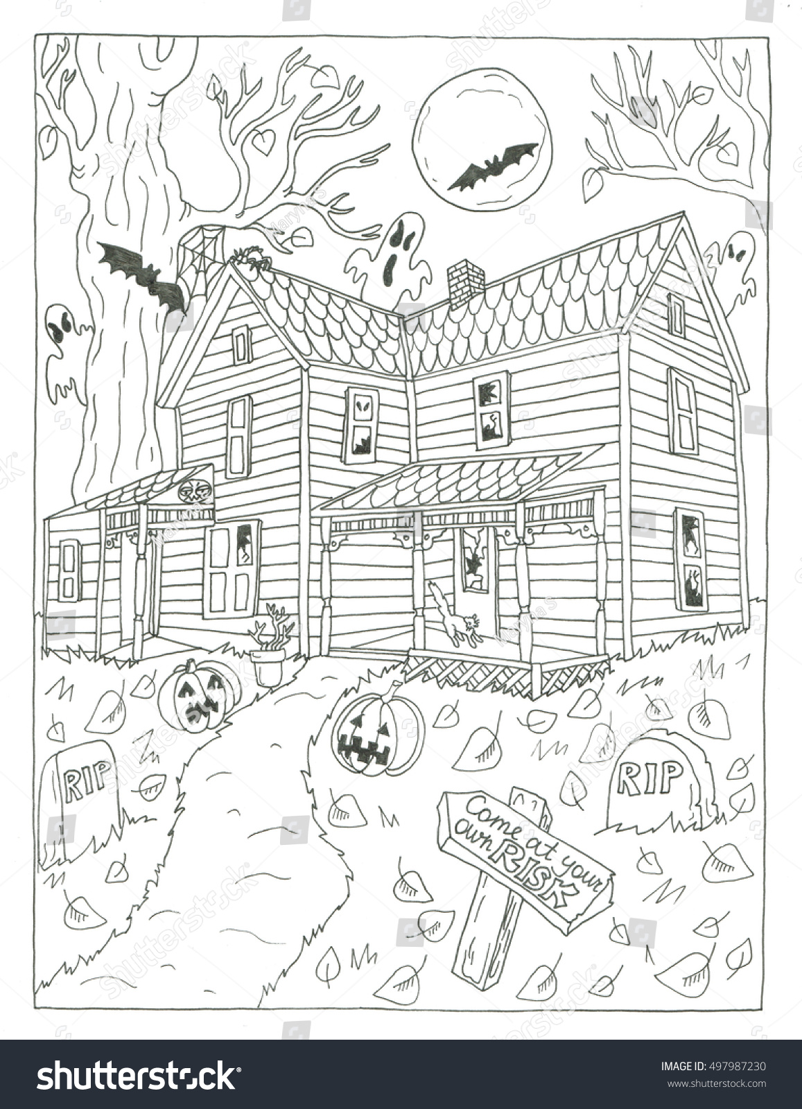 Scary House Halloween Coloring Page Stock Photo 497987230 : Shutterstock