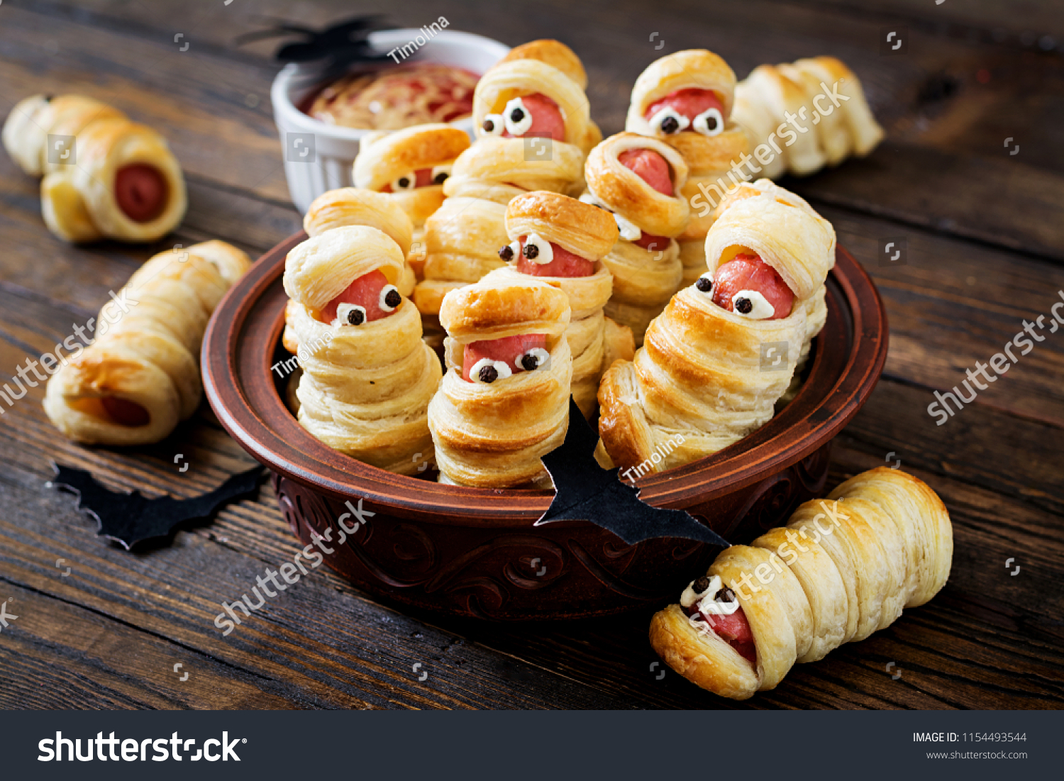 Scary Sausage Mummies Dough Funny Eyes Stock Photo Edit Now 1154493544