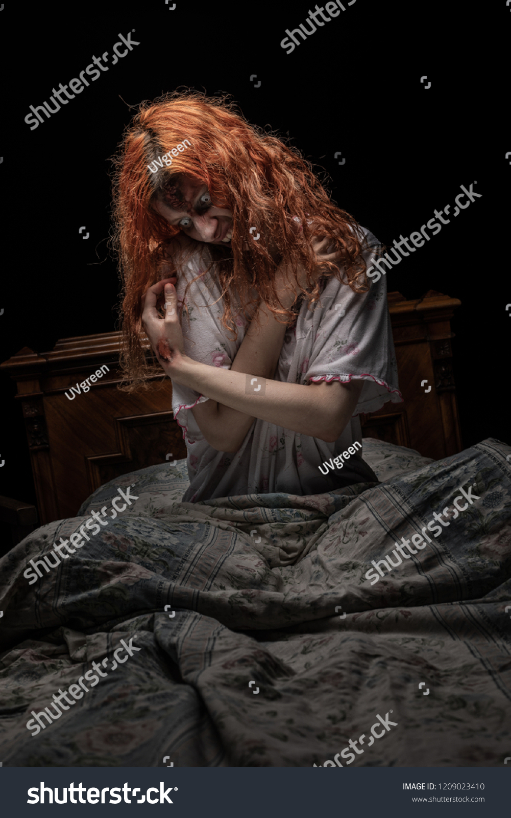 Scary Woman Possessed By Devil Bed Stock Photo 1209023410 | Shutterstock