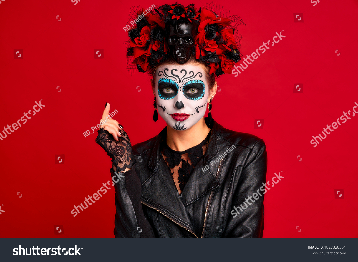 Scary Young Creepy Lady Calavera Wears Stock Photo 1827328301 ...