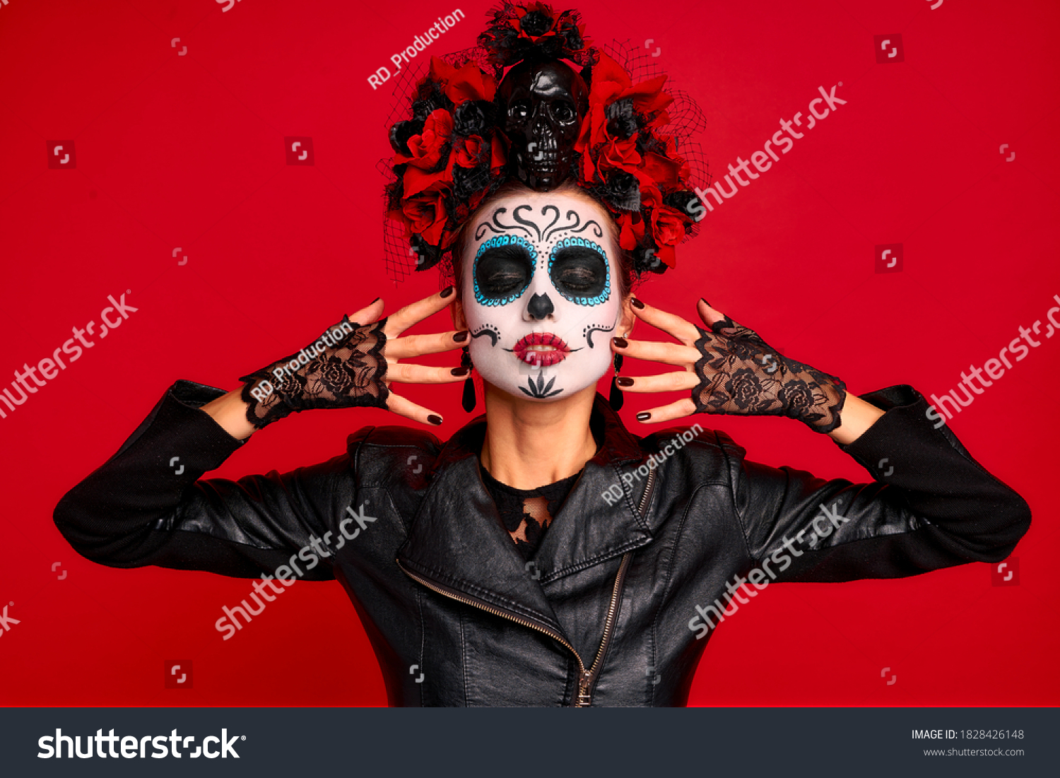 Scary Young Creepy Lady Calavera Wears Stock Photo 1828426148 ...