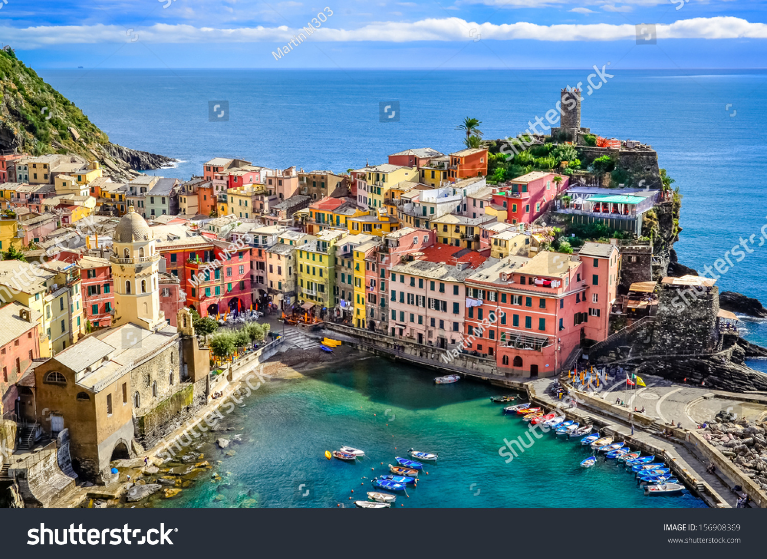 Scenic View Of Ocean And Harbor In Colorful Village Vernazza, Cinque ...