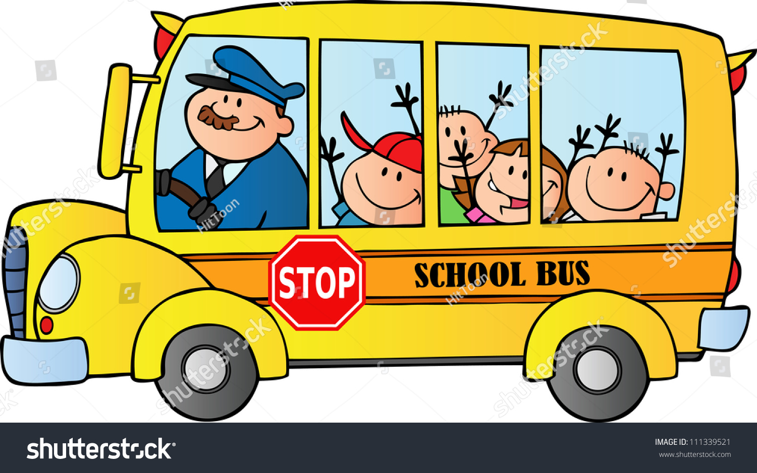 School Bus With Happy Children . Raster Illustration.Vector Version ...