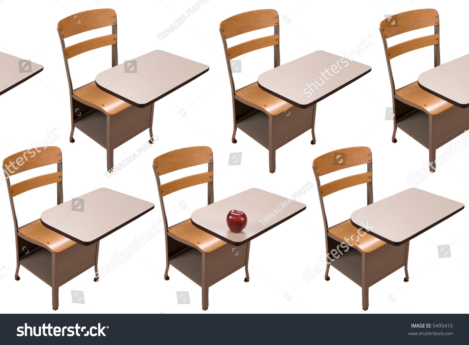 School Desks Rows One Desk Apple Stock Image Download Now