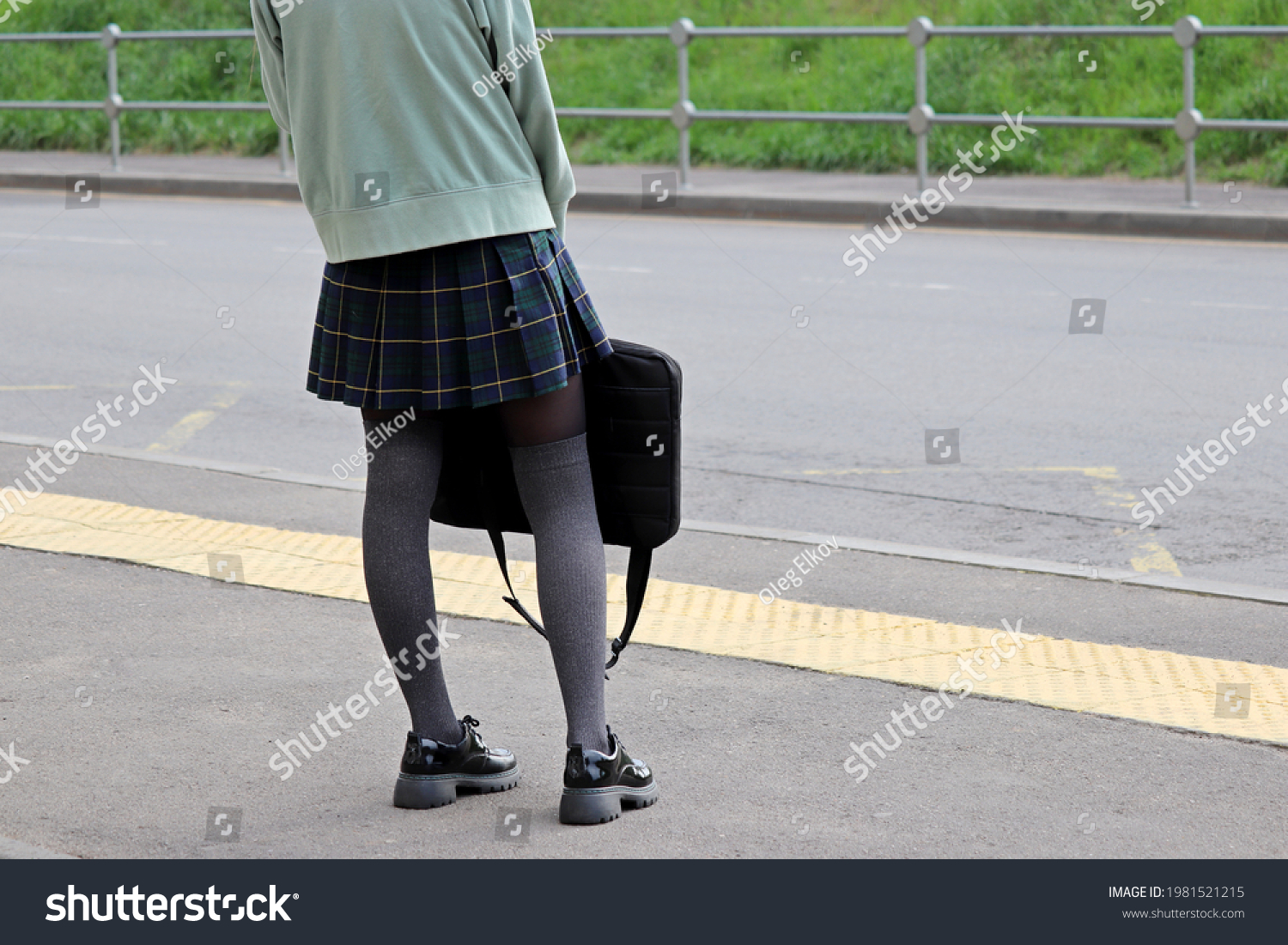 School Girl Stockings Plaid Skirt Standing Stock Photo 1981521215 ...