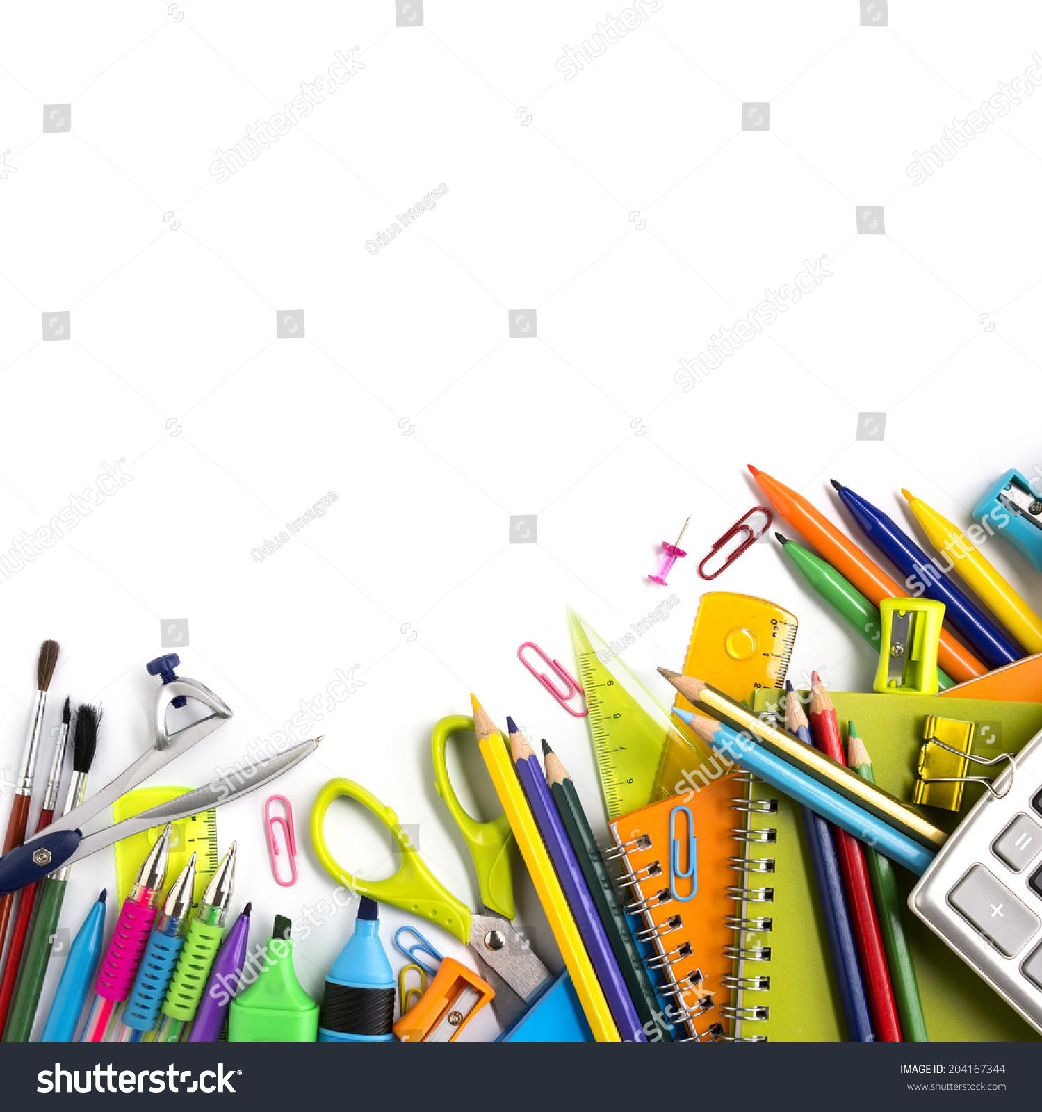 School Supplies On White Background Ready For Your Design Stock Photo ...