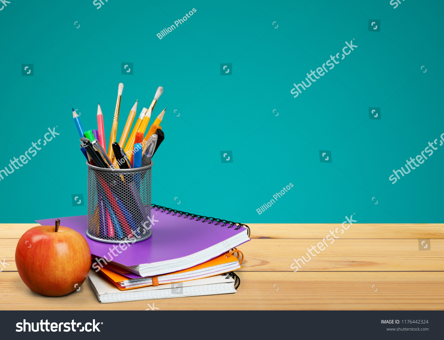 School Teachers Desk Stack Books Stock Photo (Edit Now) 1176442324