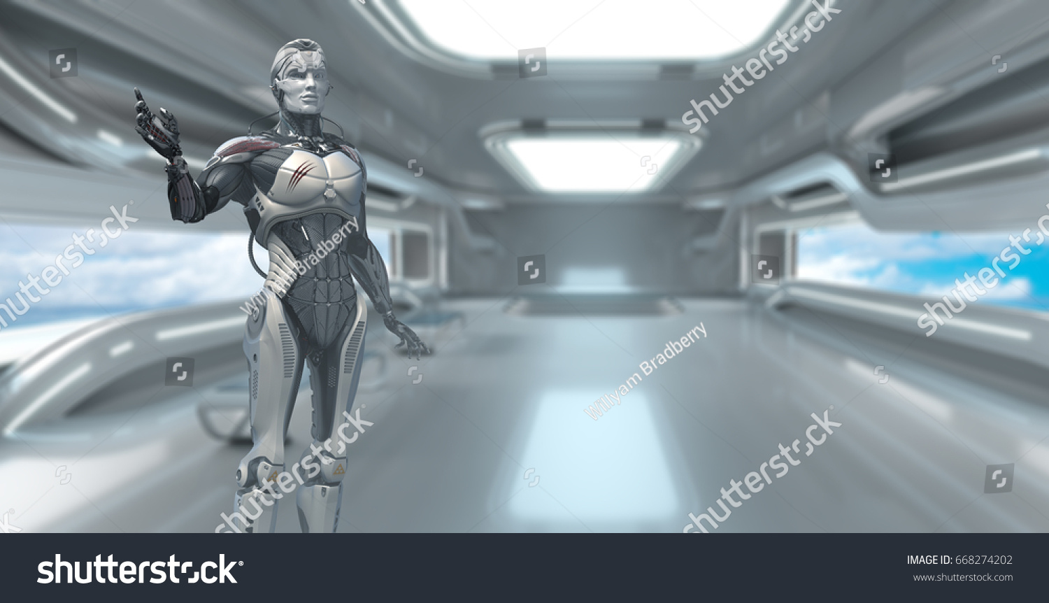 Scifi Technology Cyborg Working Virtual Interface Stock Illustration ...