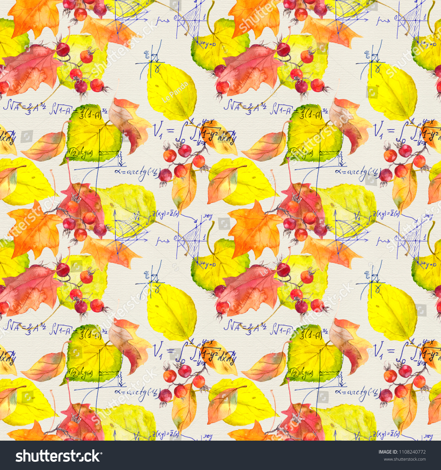 Science Design Mathematical Text With Yellow Autumn Leaves Seamless Science Design Mathematical Text With Yellow Autumn Leaves Seamless