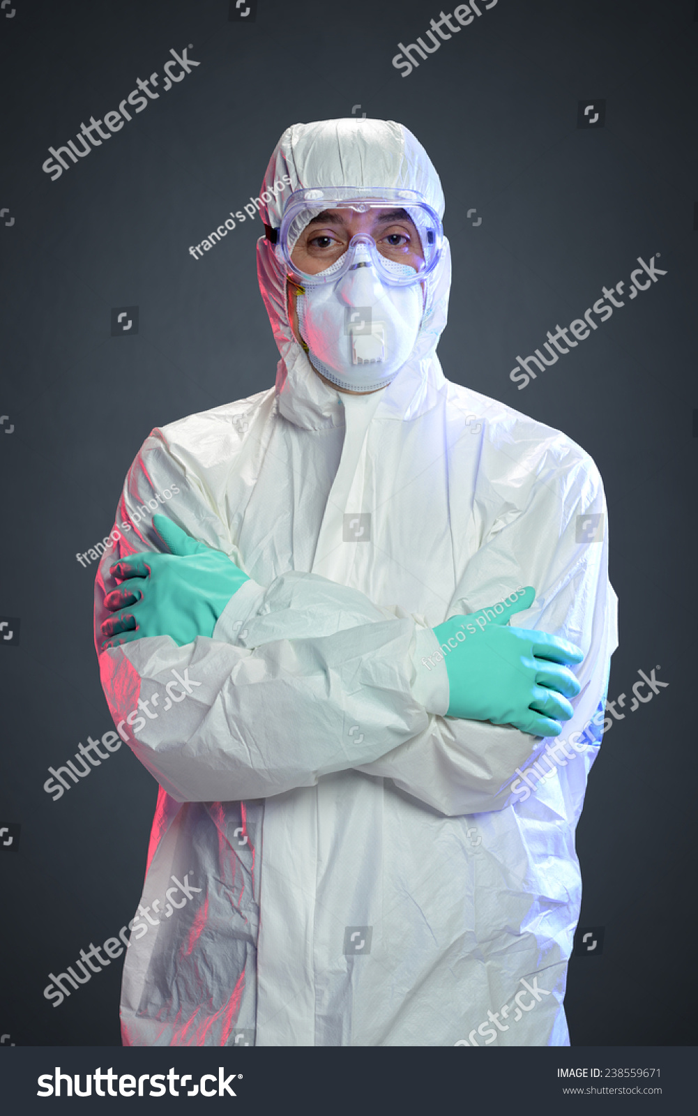 Scientist With Hazmat Suit Isolated On A Dark Background Stock Photo ...